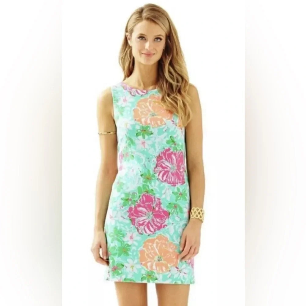 Lilly Pulitzer Seafoam Floral Printed Eden Shift Dress In Poolside Blue XS